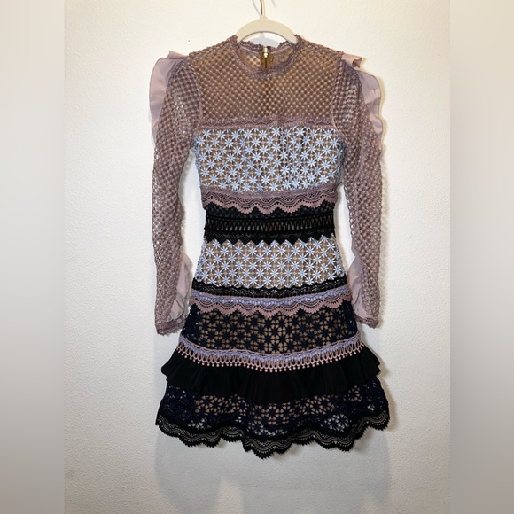 Self-Portrait Bellis Lace Trim Dress With Frilled Sleeves - Picture 8 of 16